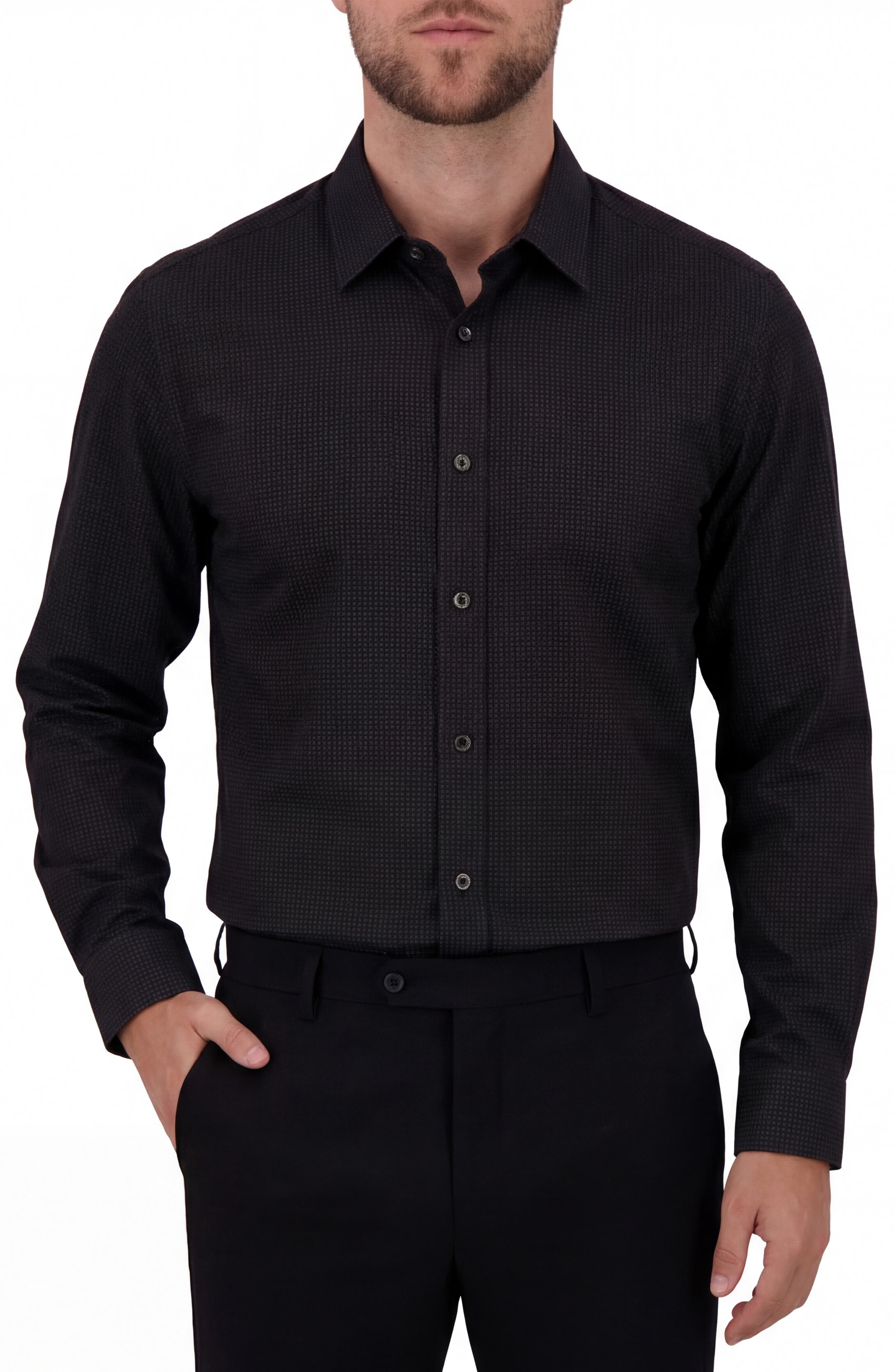 Report Collection Regular Fit Box Print 4-Way Stretch Button-Up Shirt