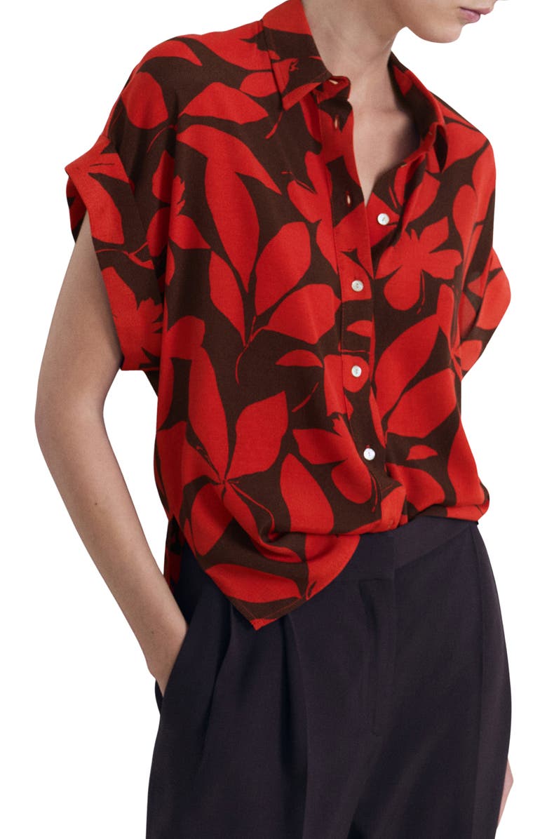 MANGO Floral Short Sleeve Button-Up Shirt, Main, color, Red