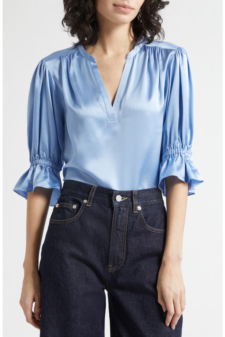 Fiona Split Neck Silk Top, Alternate, color, LILAC OPAL