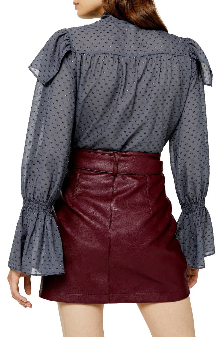 Tie Neck Dobby Blouse, Alternate, color, GUNMETAL