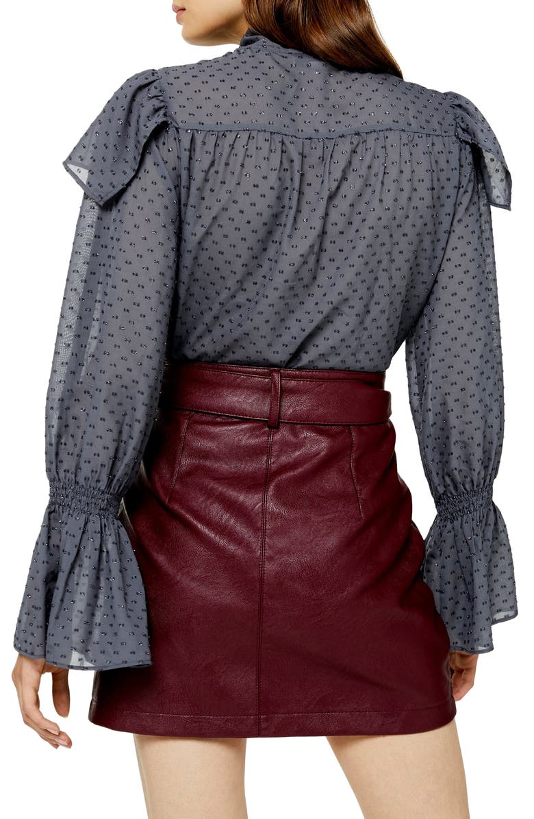 Topshop Tie Neck Dobby Blouse, Alternate, color, 