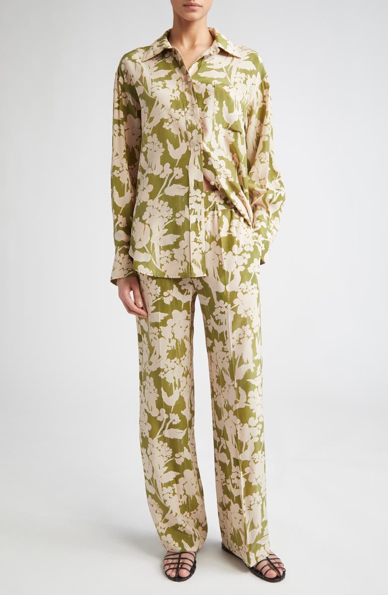 Victoria Beckham Pyjama Floral Print Straight Leg Silk Trousers, Alternate, color,