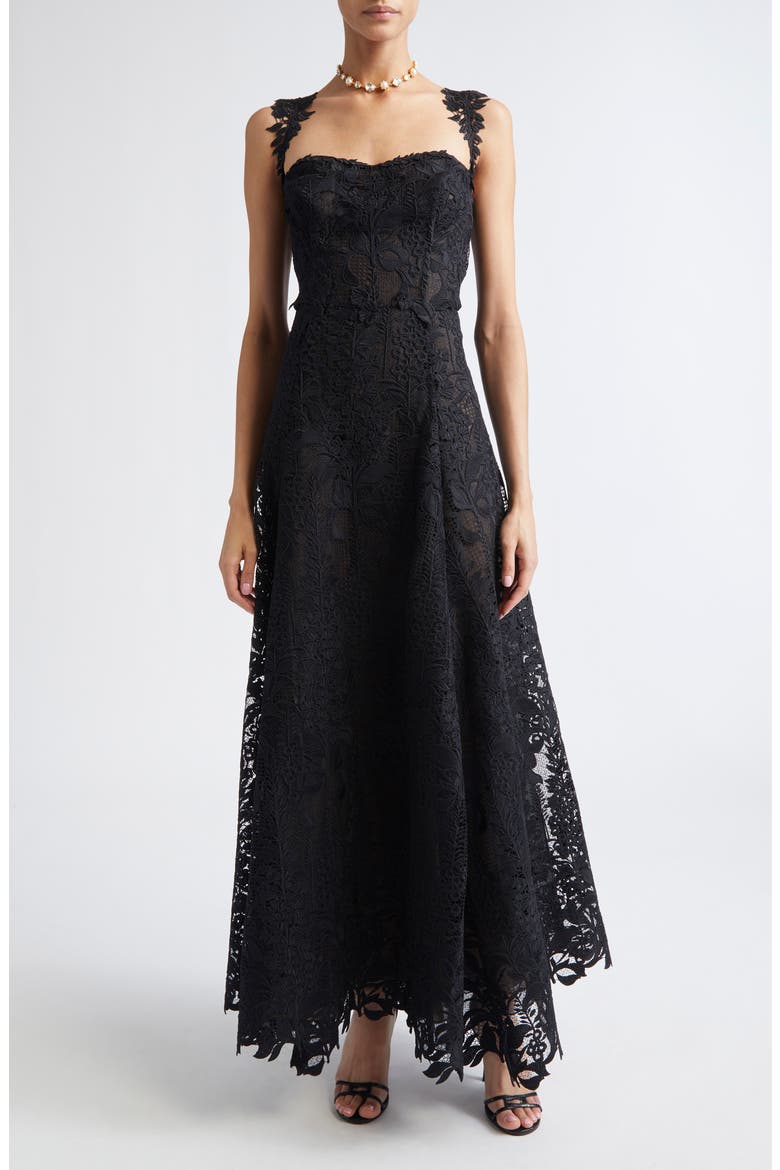 sleeveless guipure lace maxi dress Square Neck Sleeveless Guipure Lace Sash Slim Fit Gowns Maxi Dresses-White