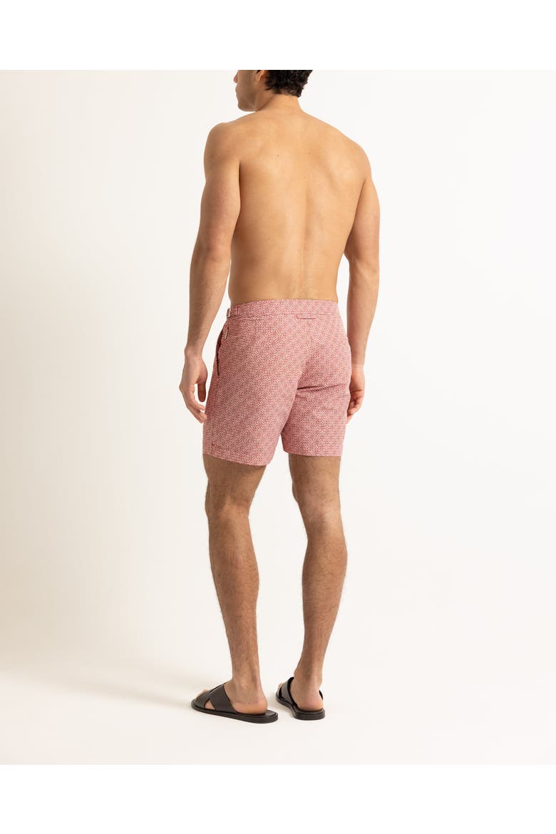 Bulldog Mid-Length Classic Fit Swim Shorts With Portico Print, Alternate, color, Vermillion