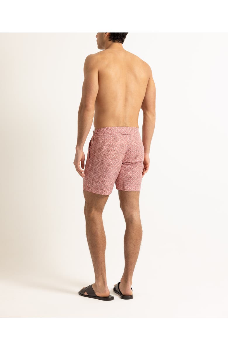 Orlebar Brown Bulldog Mid-Length Classic Fit Swim Shorts With Portico Print, Alternate, color, Vermillion