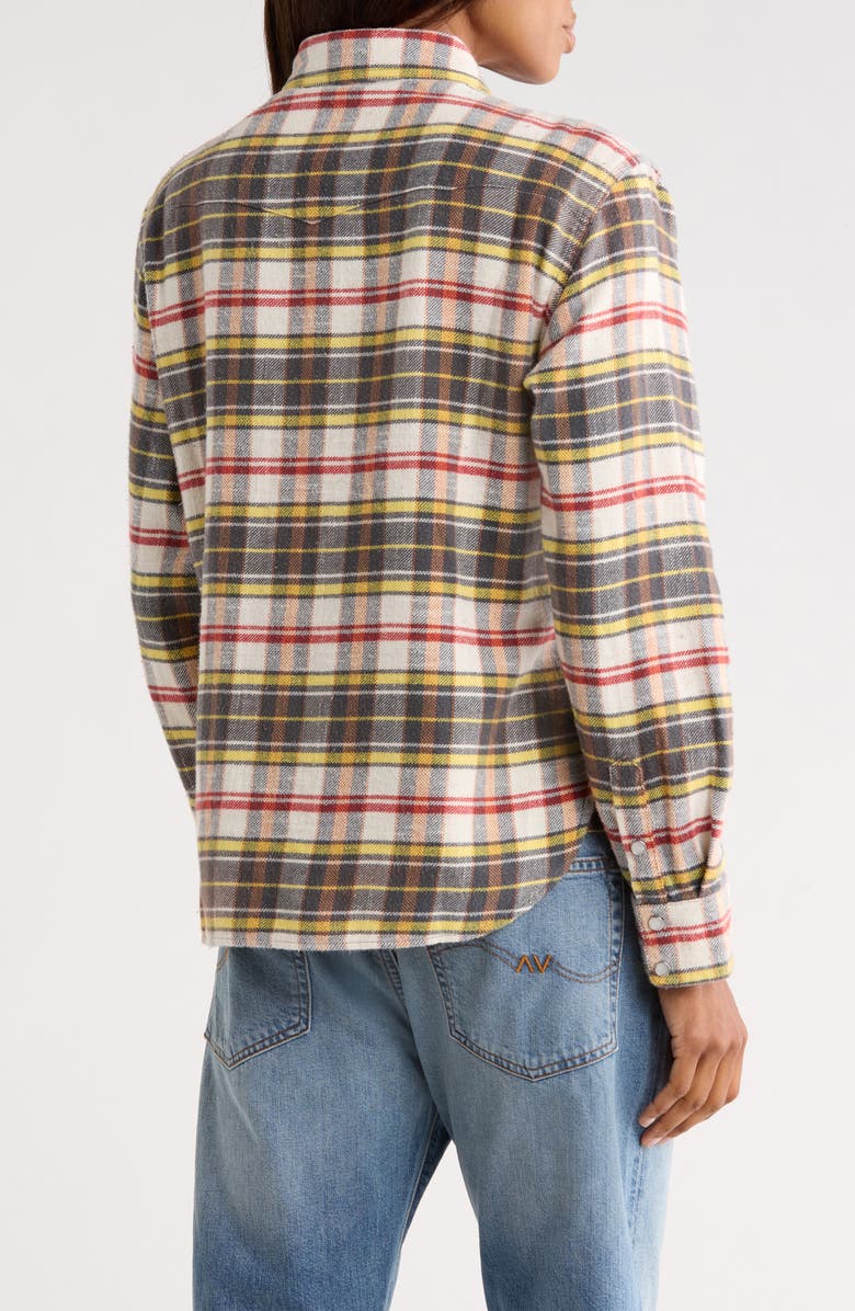 R13 Slim Fit Plaid Flannel Western Shirt, Alternate, color, Cream White Grey Orange Plaid
