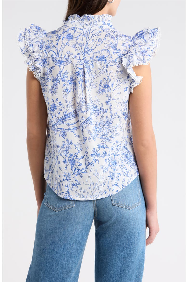 Eve Floral Cotton Button-Up Shirt, Alternate, color, BLUE-WHITE