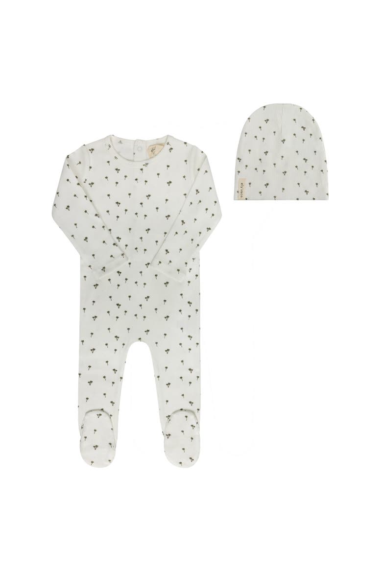 Printed Palm Trees Collection - Baby Boy Footie and Beanie, Main, color, Ivory