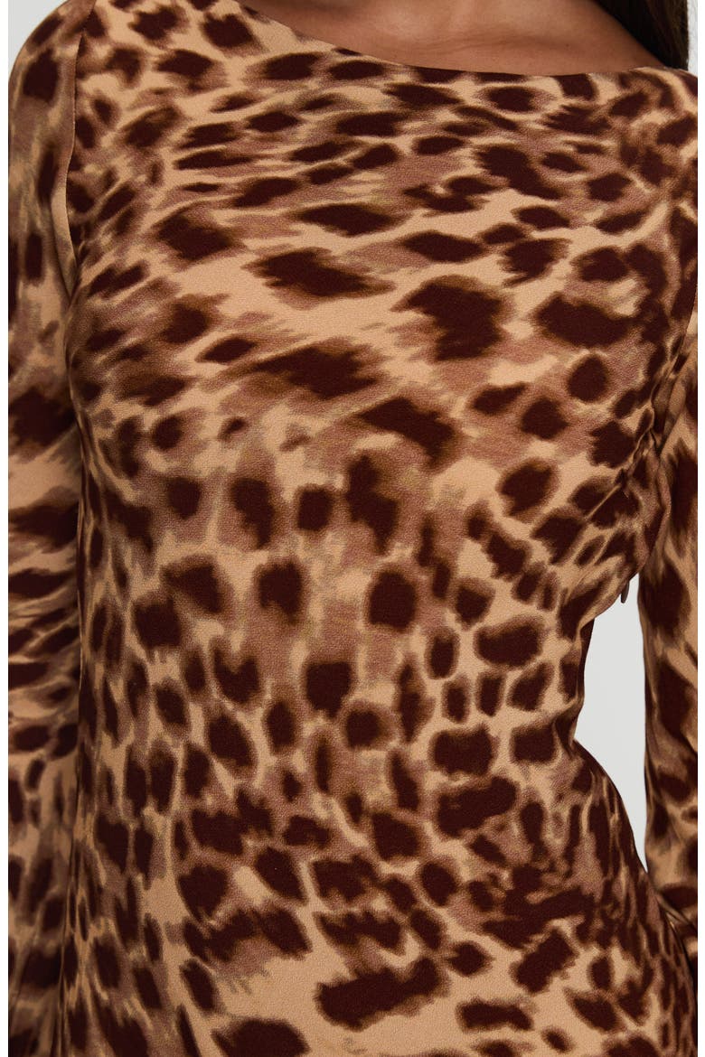 Halo Bias Cut Leopard Print Long Sleeve Minidress, Alternate, color, BROWN