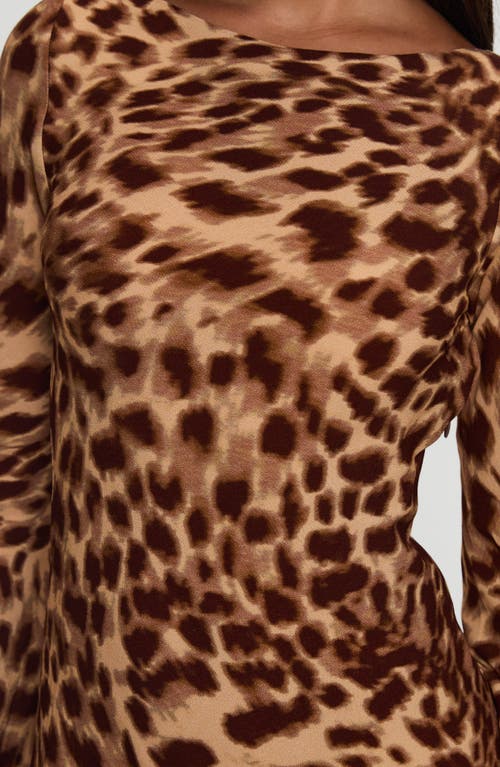 PRINCESS POLLY PRINCESS POLLY HALO BIAS CUT LEOPARD PRINT LONG SLEEVE MINIDRESS