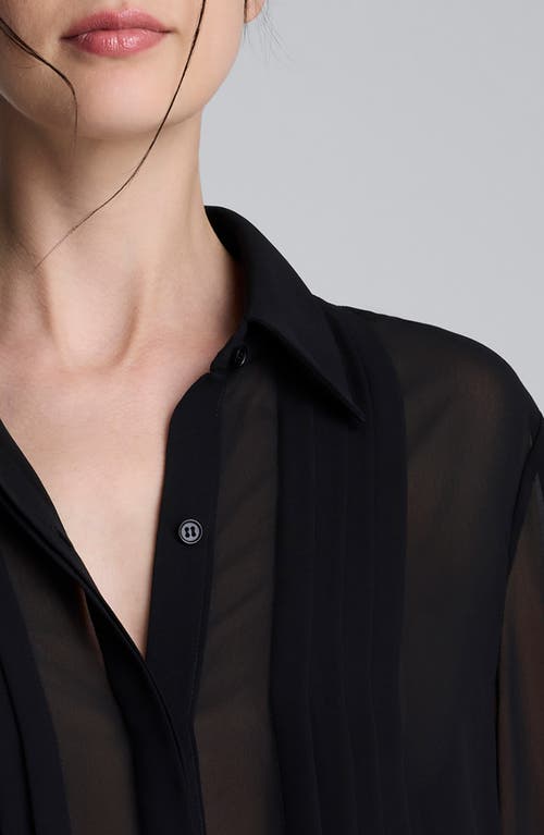 Kenneth Cole Chiffon Pleated Long Sleeve Blouse In Black