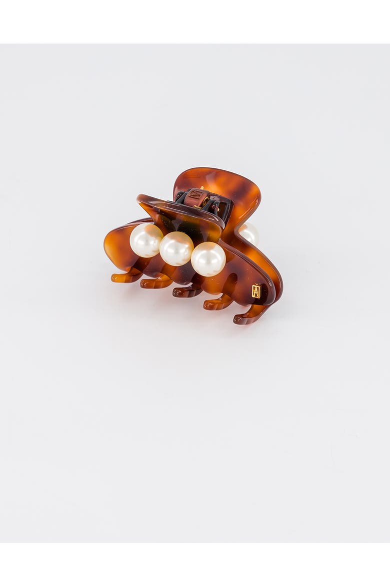 Small Acetate and Pearl Hair Clip, Alternate, color, Ecaille