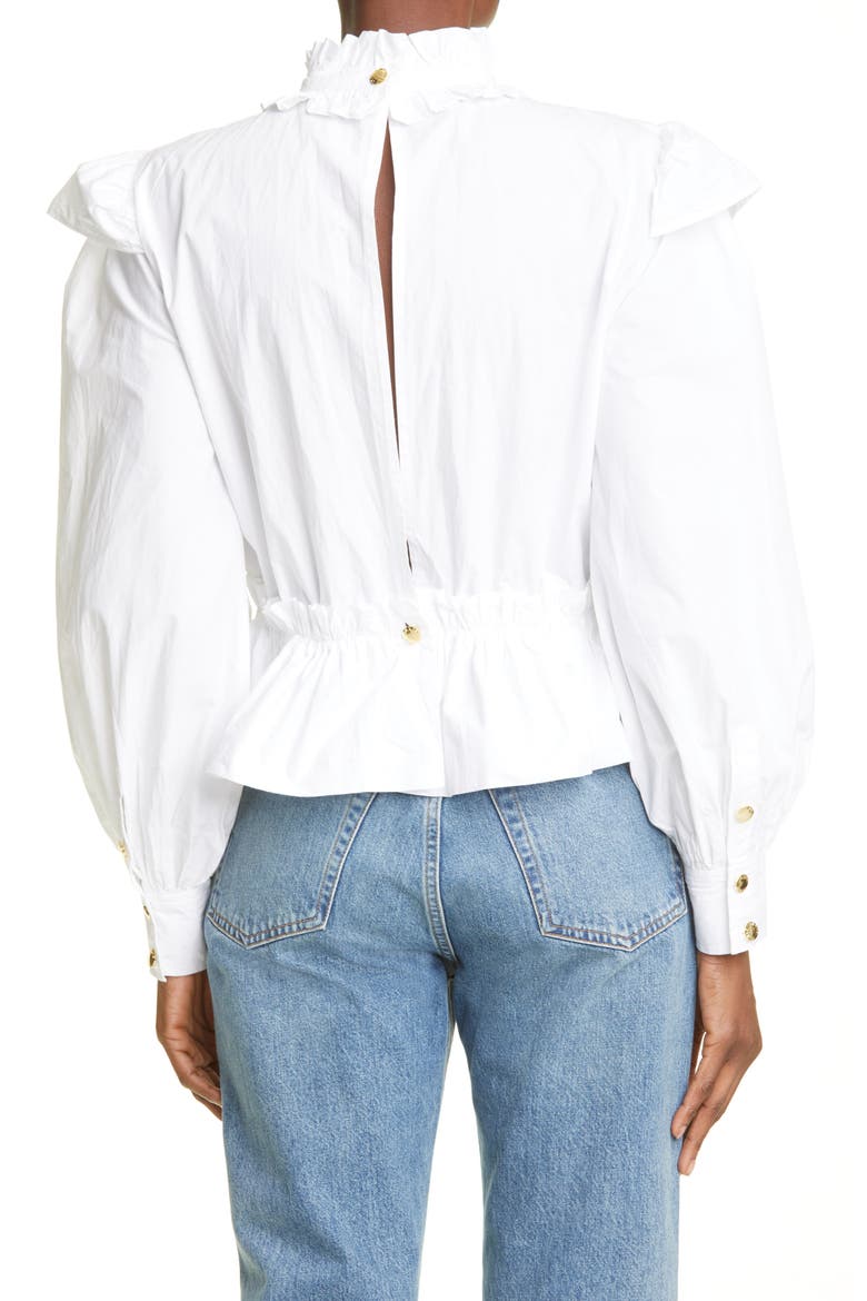Ruffle Long Sleeve Organic Cotton Blouse, Alternate, color, BRIGHT WHITE