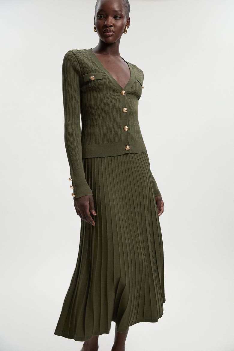 Textured Knit Full Midi Skirt, Alternate, color, Olive