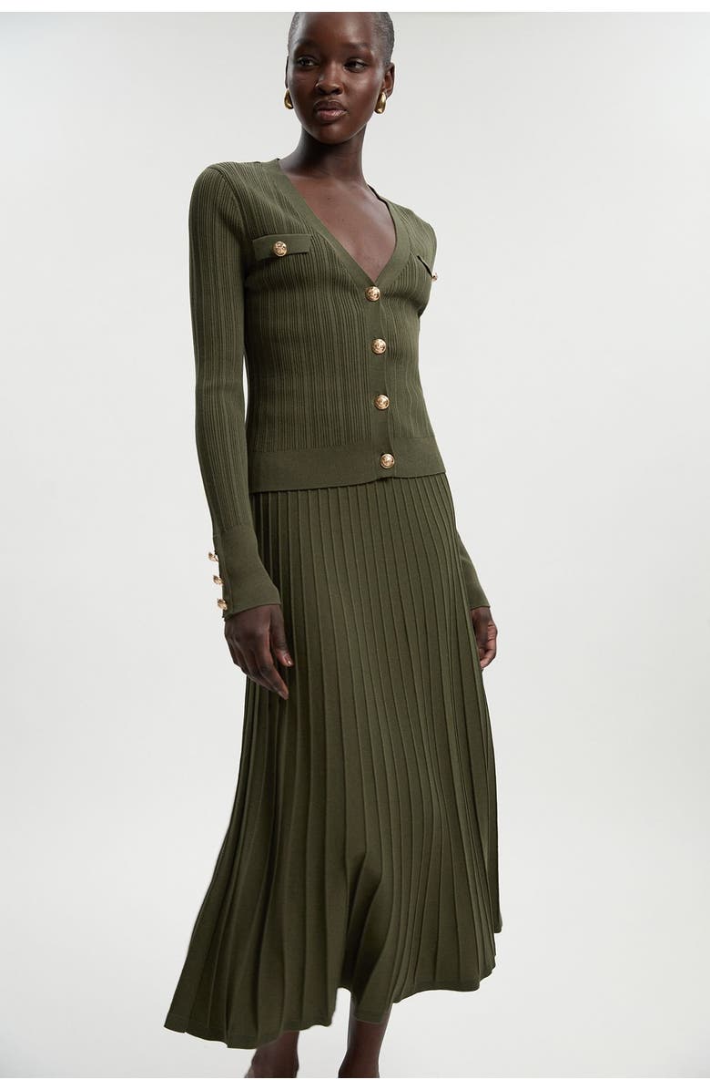 Karen Millen Textured Knit Full Midi Skirt, Alternate, color, Olive