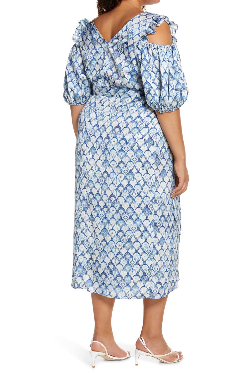 Never Fully Dressed Blue Marble Cold Shoulder Wrap Dress, Alternate, color,