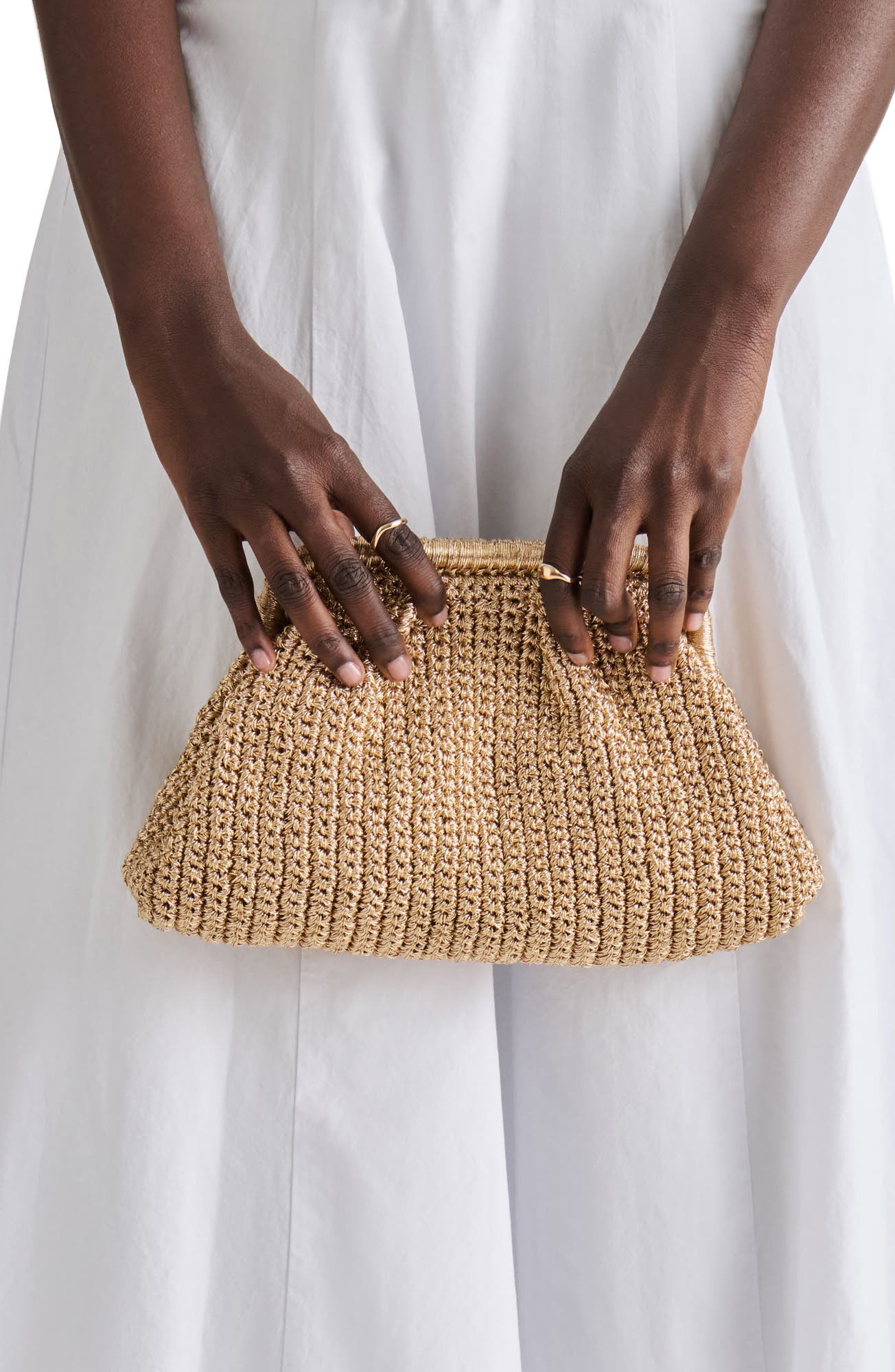 Dolce Vita Woven Frame Clutch, Alternate, color, Gold
