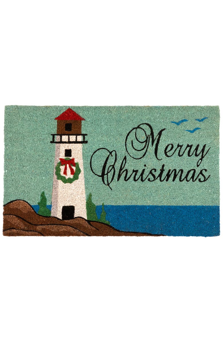Northlight Natural Coir Merry Christmas Lighthouse Outdoor Doormat - 18" x 30", Main, color, Multi