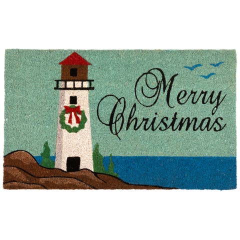 Natural Coir Merry Christmas Lighthouse Outdoor Doormat - 18" x 30"