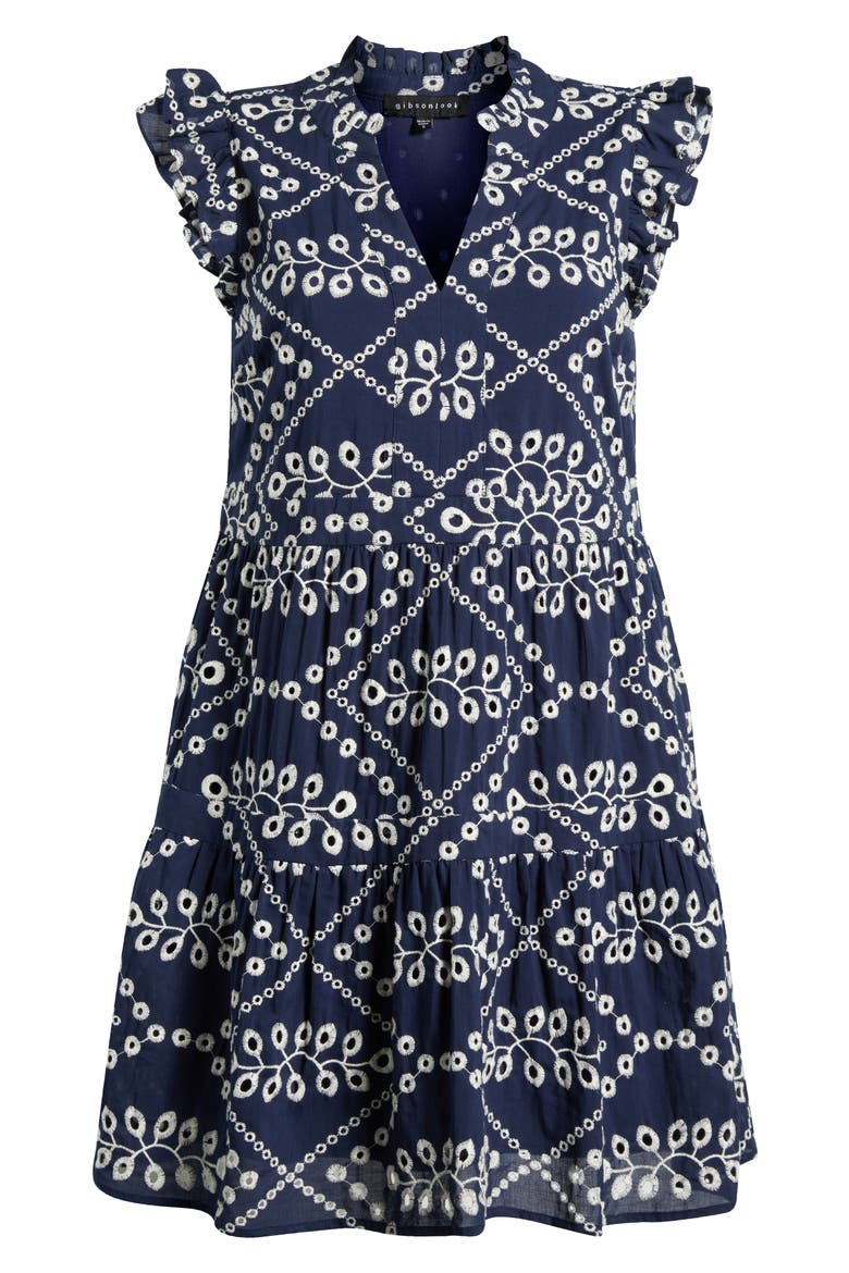 Flutter Sleeve Cotton Eyelet Minidress, Alternate, color, NAVY EYELET