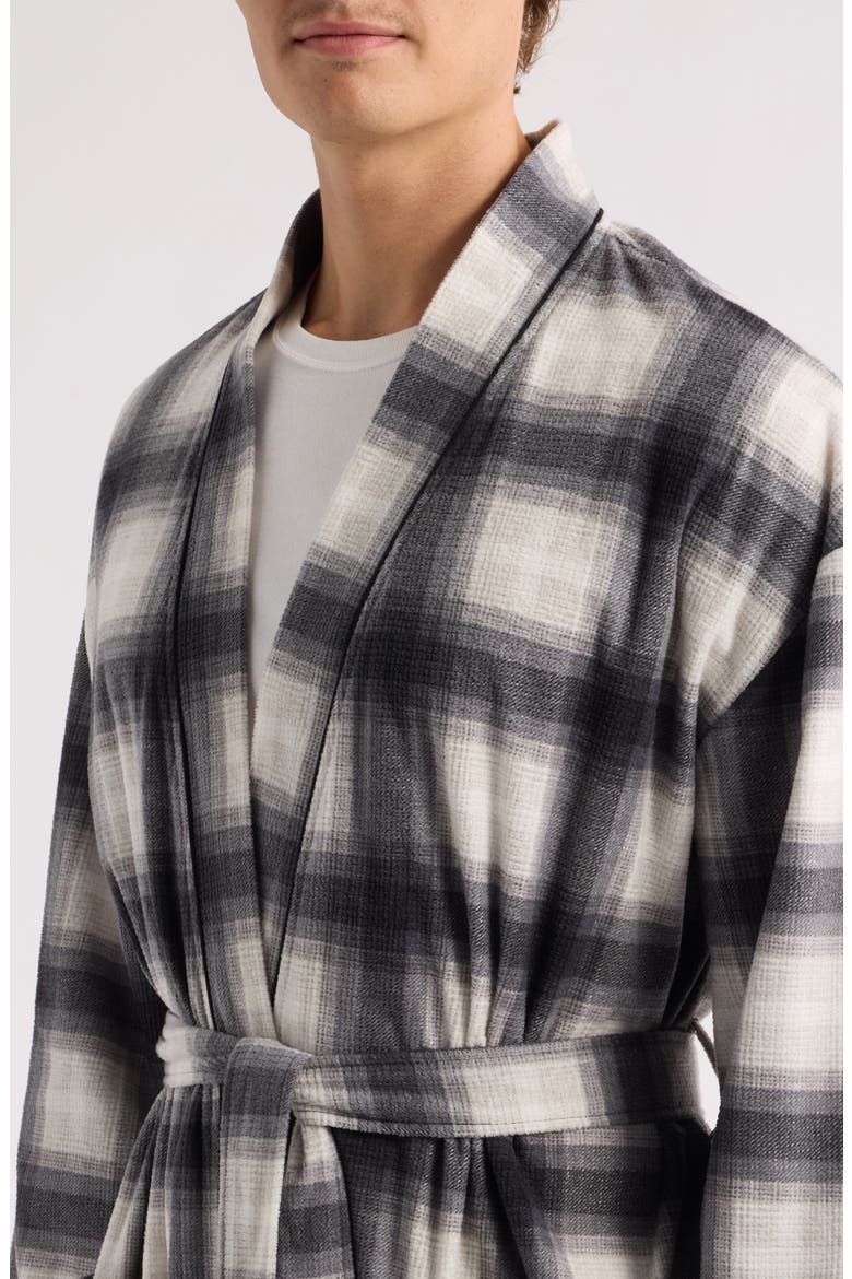 Textured Microfleece Kimono Robe, Alternate, color, BLACK