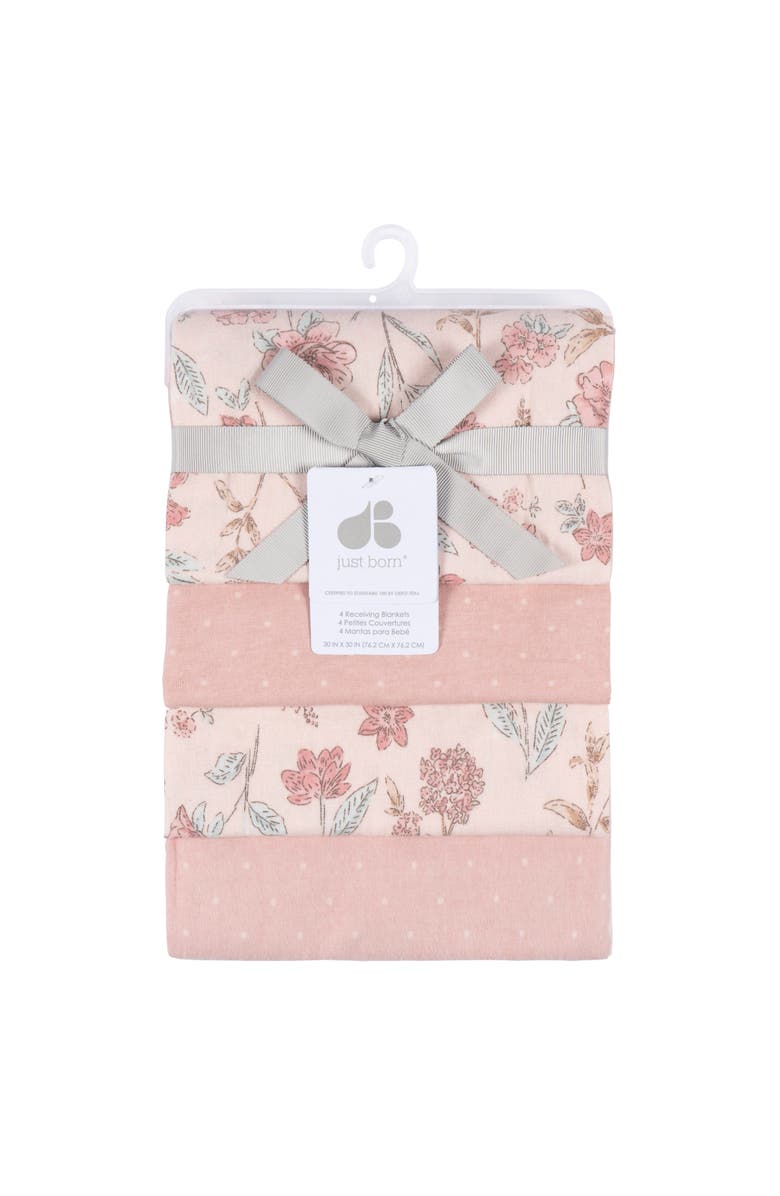 Just Born Pink Cotton Flannel Swaddles 4-Pack, Alternate, color, Floral