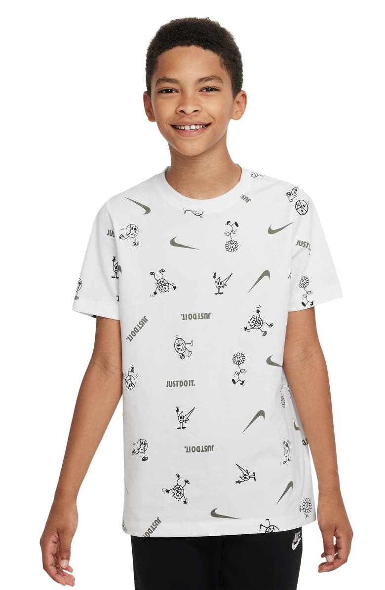 Nike Kids' Sportswear Print Cotton T-Shirt, Main, color, White