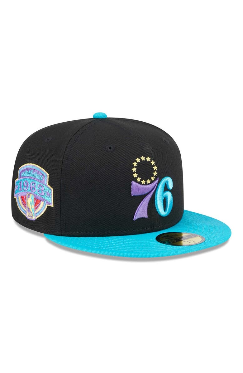 New Era Men's New Era Black/Turquoise Philadelphia 76ers Arcade Scheme 59FIFTY Fitted Hat, Alternate, color, Black