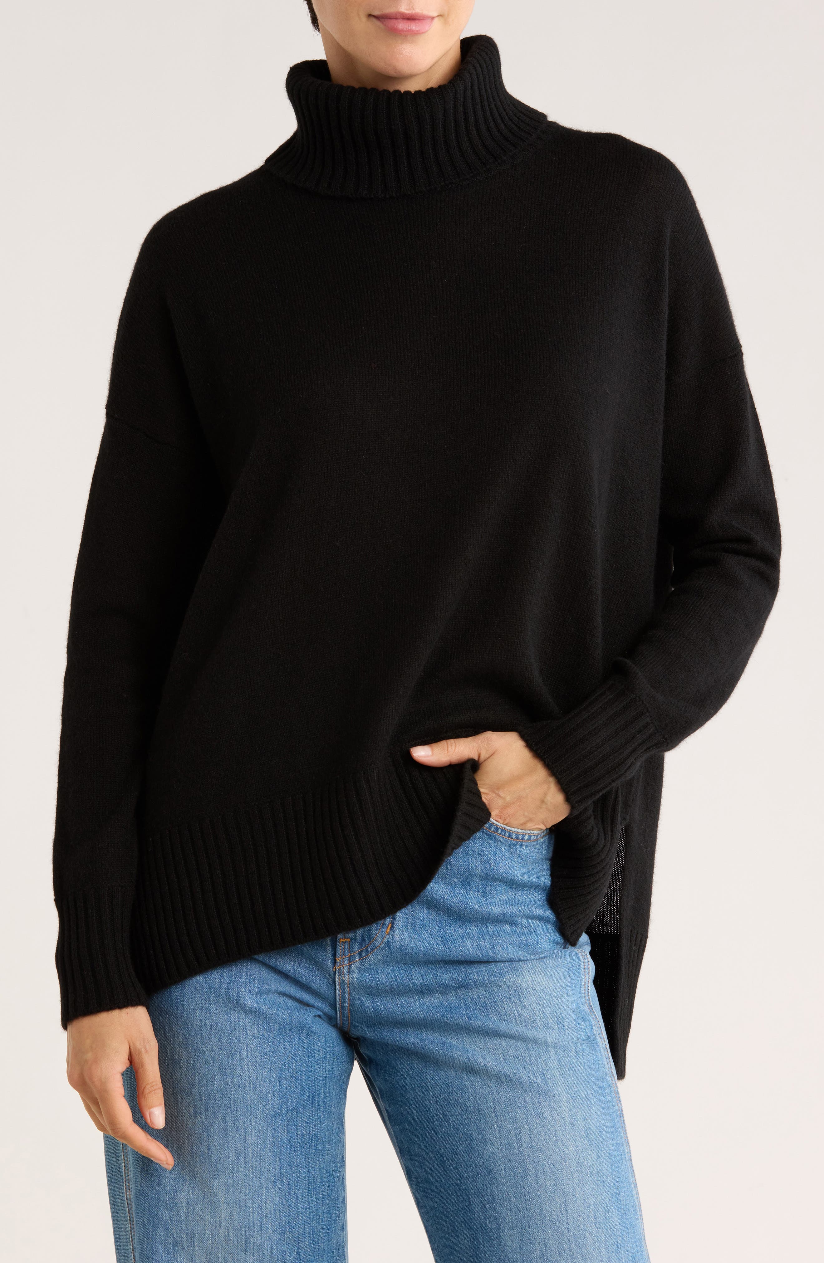 Magaschoni Cashmere Turtleneck Step Hem Sweater