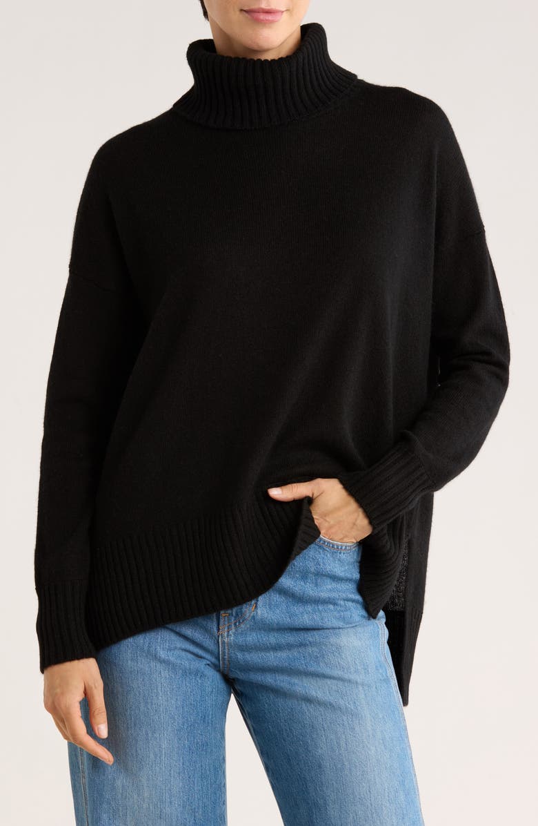 Magaschoni Cashmere Turtleneck Step Hem Sweater, Main, color, Black