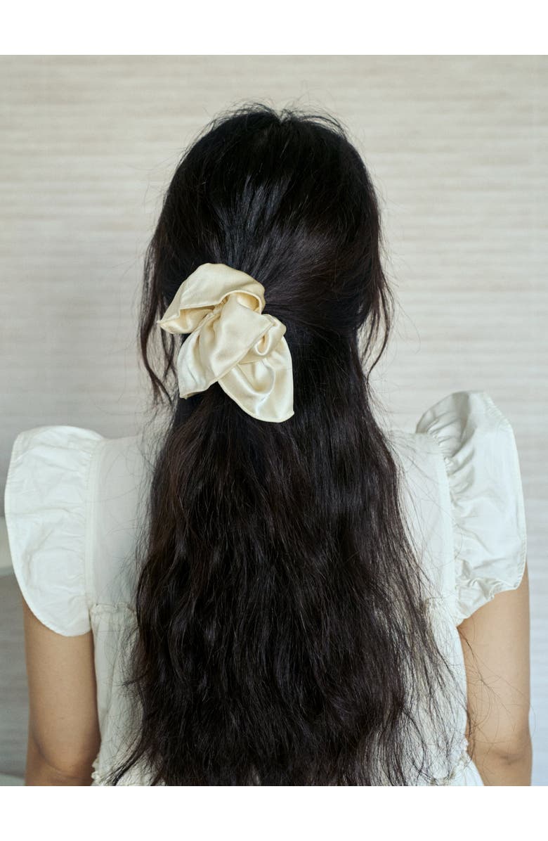 Lost Pattern "Maxi Flower" Double-Layer Oversized Silk Scrunchie, Alternate, color, Cream