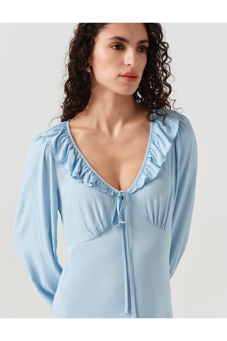 Melina Crepe Ruffle Hem Midi Dress, Alternate, color, Blue