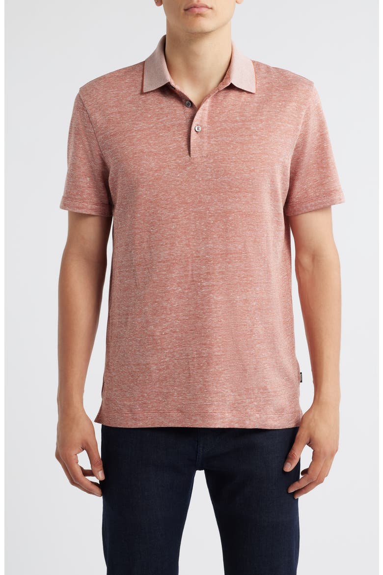 Press Cotton and Linen Polo, Main, color, DARK ORANGE