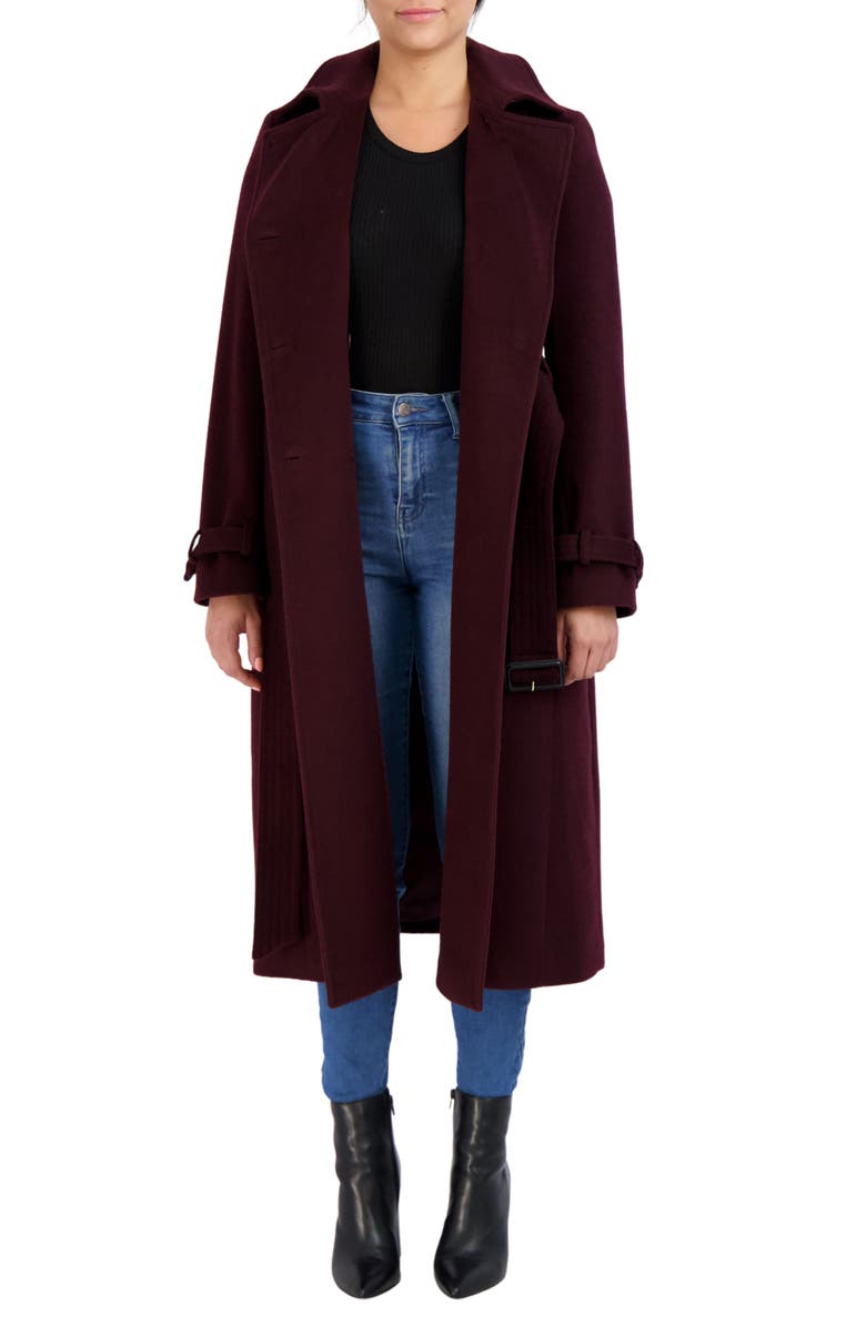 Cole Haan Signature Slick Belted Double Breasted Trench Coat, Alternate, color, Bordeaux