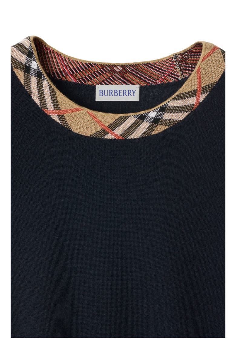 Check Trim Wool Sweater, Alternate, color, Navy