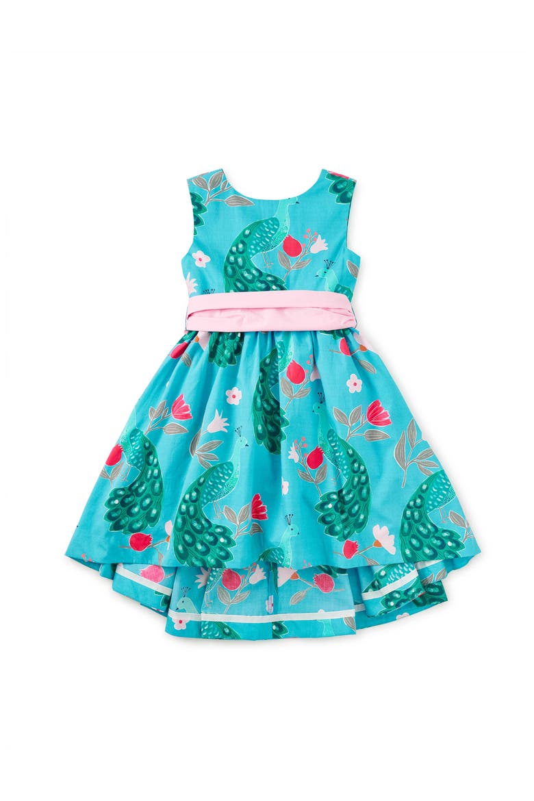 Sleeveless Hi-Lo Sash Dress, Main, color, Peacock Floral