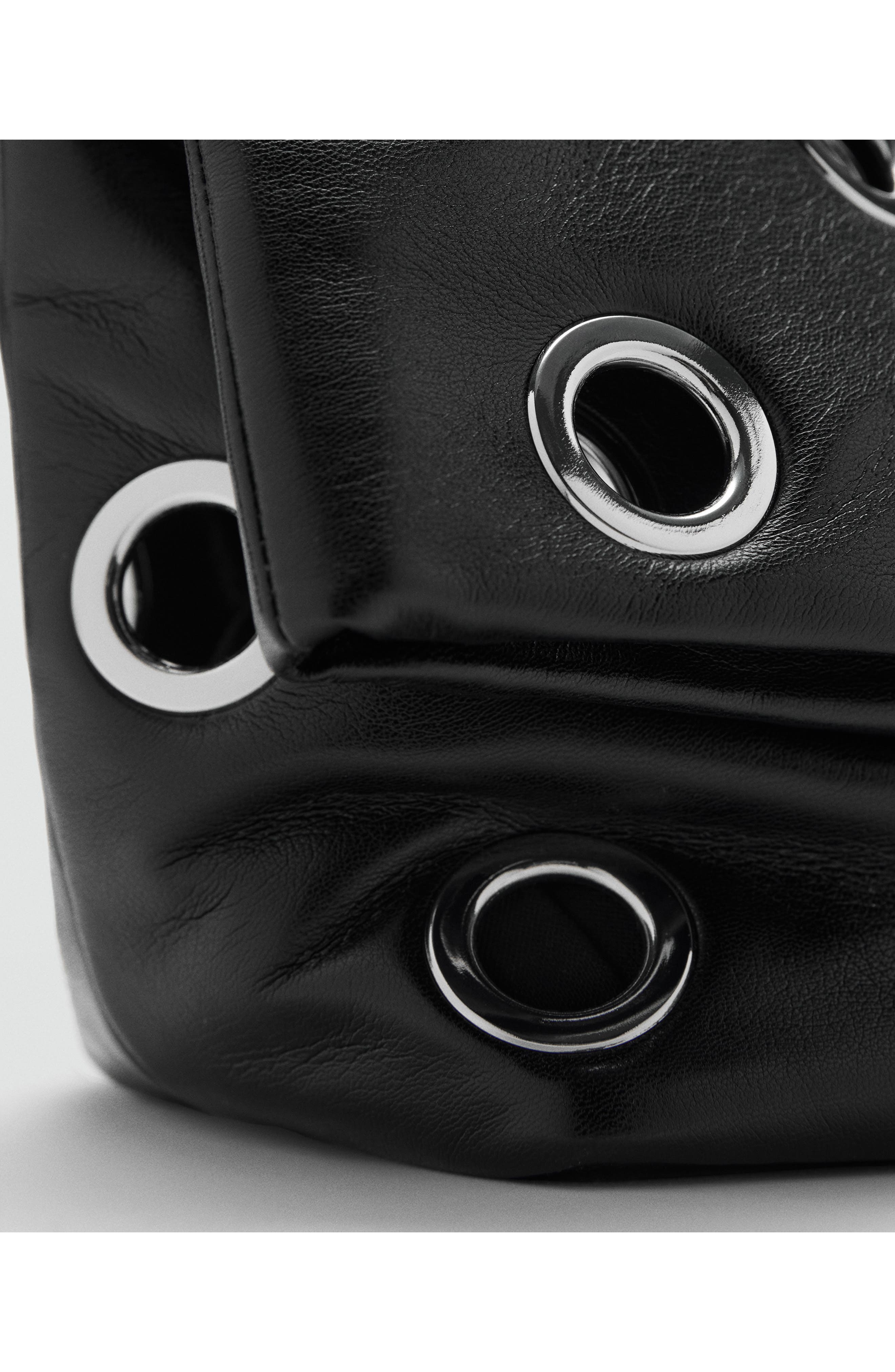 MANGO Faux Leather Eyelet Crossbody Bag, Alternate, color, Black