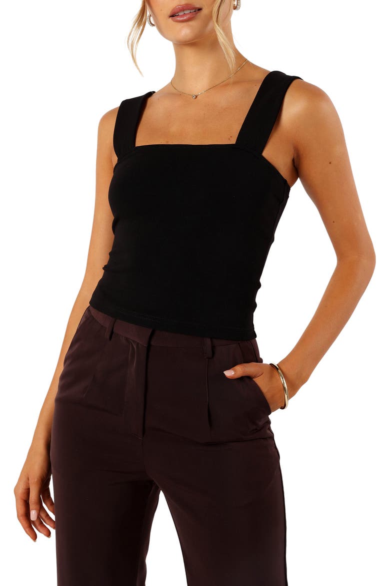 Yelena Cotton Square Neck Crop Tank Top, Alternate, color, BLACK