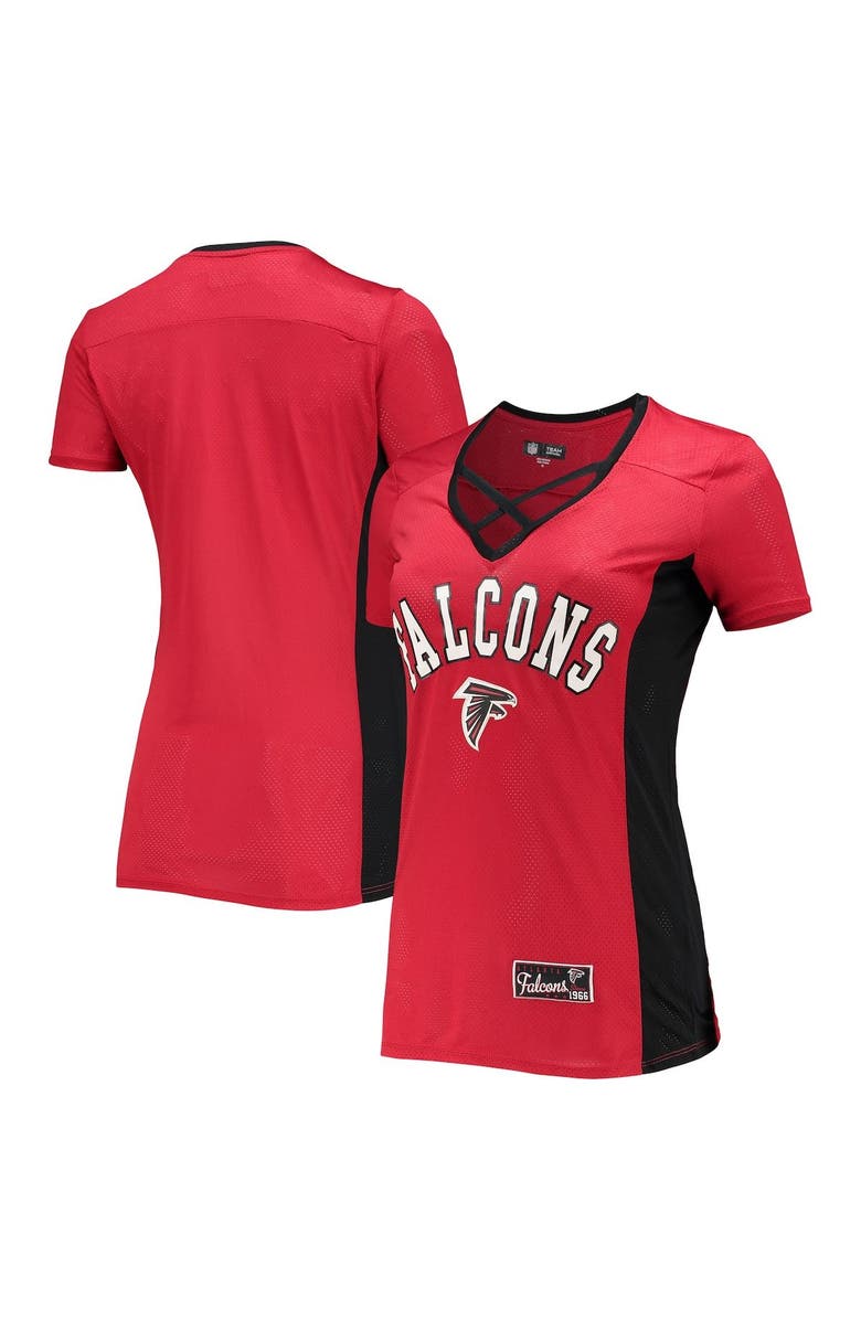 5TH AND OCEAN BY NEW ERA Women's 5th & Ocean by New Era Red Atlanta Falcons Contrast Insert V-Neck T-Shirt, Main, color, 