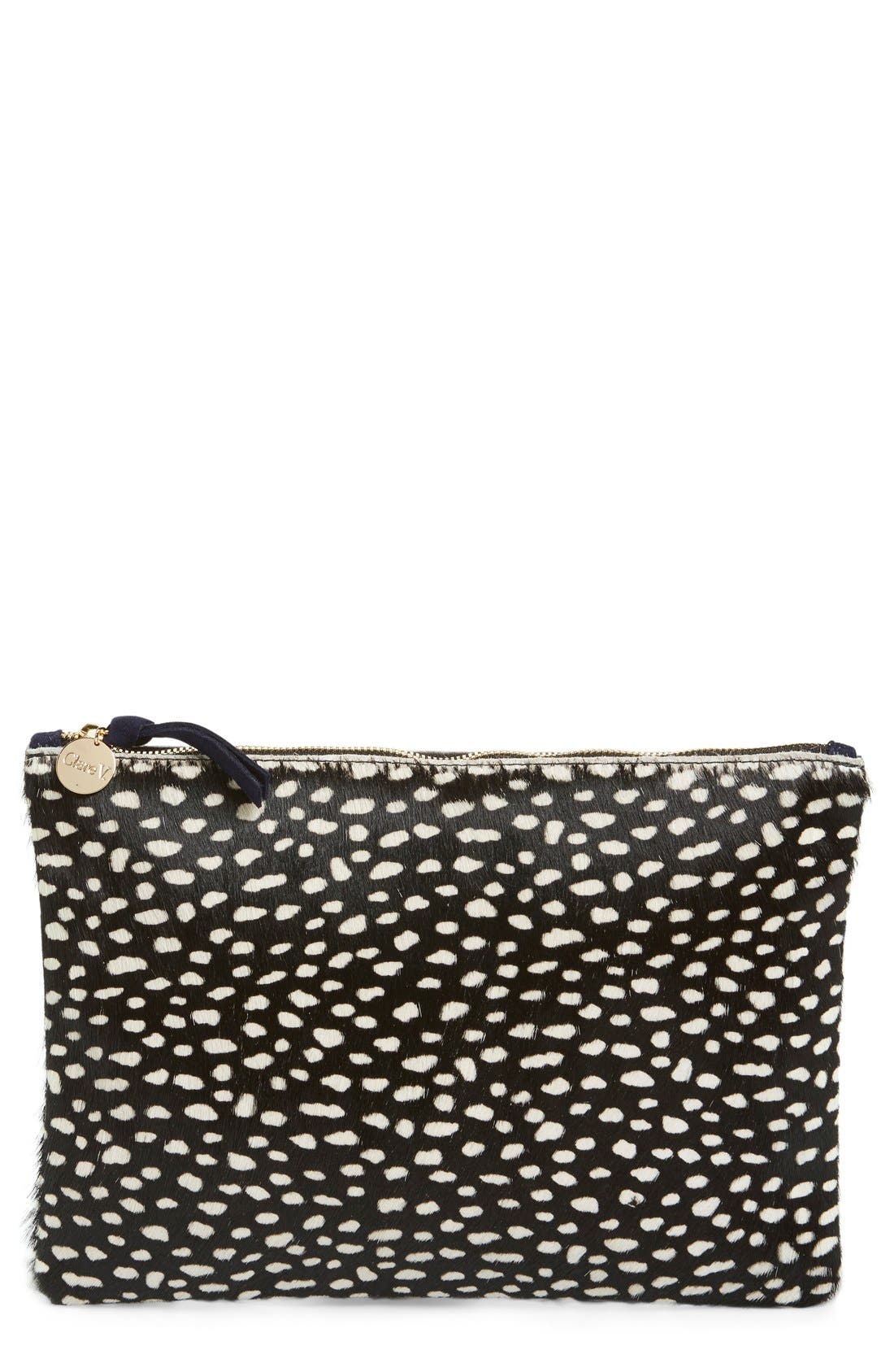 'Supreme' Genuine Calf Hair Clutch, Main, color, BLACK LADYBUG
