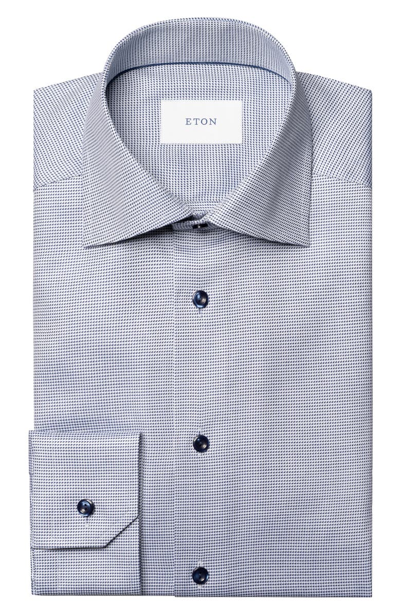 Eton Contemporary Fit Micropattern Crease Resistant Cotton Dobby Dress Shirt, Alternate, color, Navy