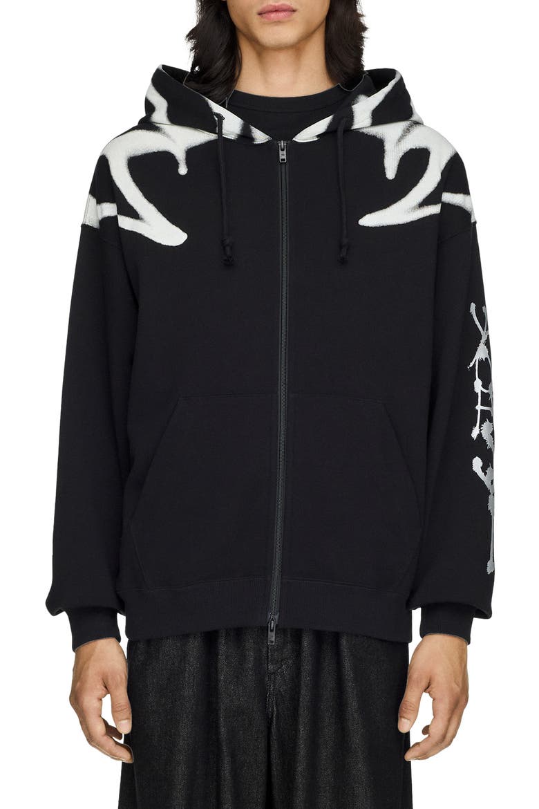 Graphic Cotton French Terry Zip Hoodie, Main, color, BLACK