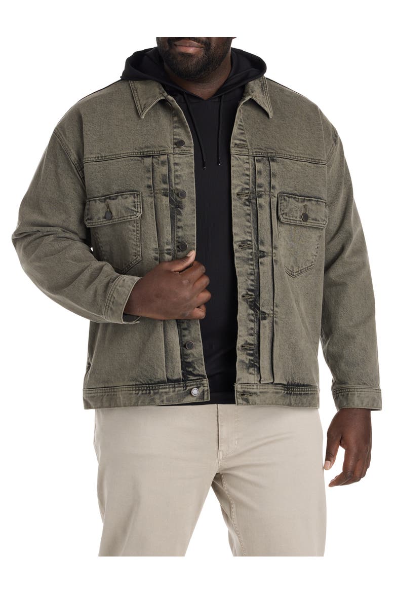 Big & Tall Overdyed Trucker Jacket, Main, color, CASTOR OLIVE