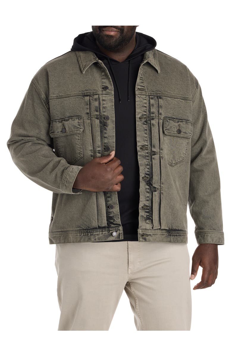True Nation by DXL Big & Tall Overdyed Trucker Jacket, Main, color, Castor Olive