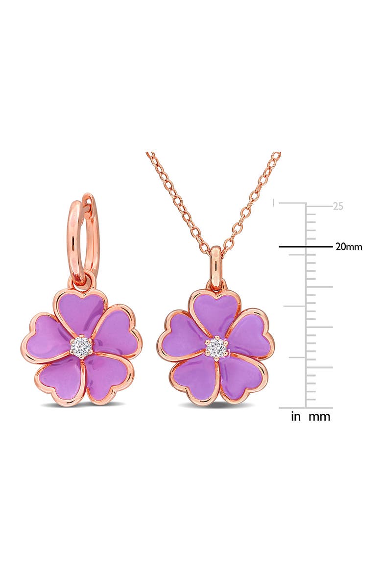 White Topaz Flower Earrings & Necklace Set, Alternate, color, PINK