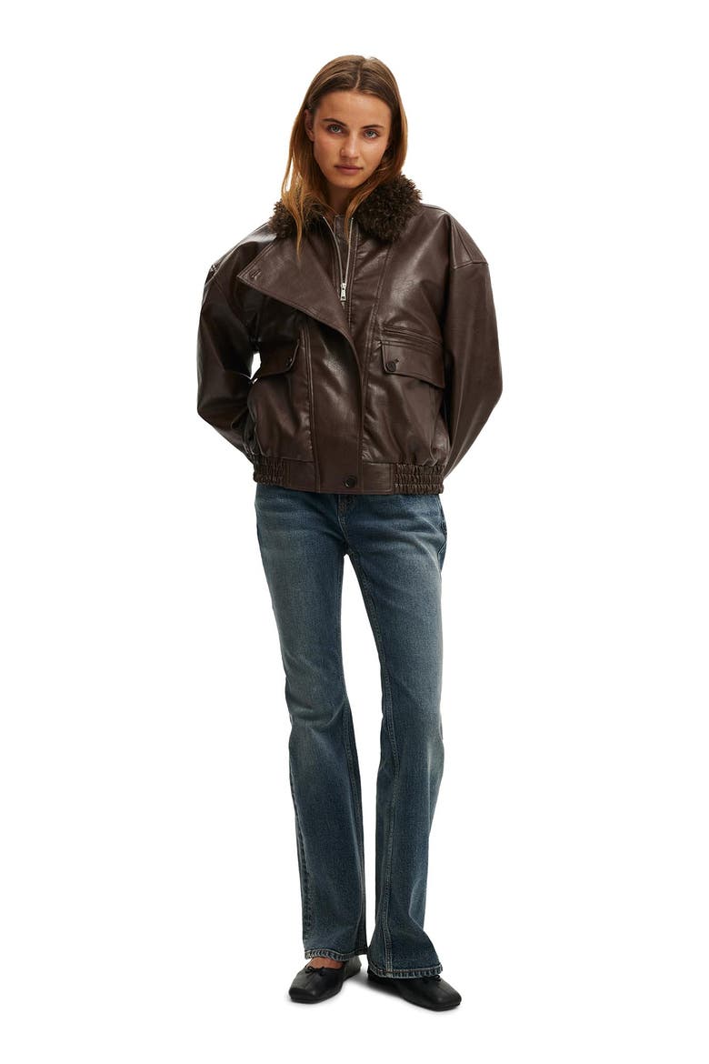 Women's Darcy Faux Leather Bomber, Alternate, color, Brown