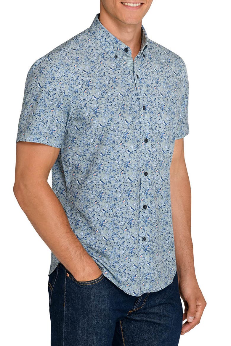 Robin Floral Short Sleeve Button Down Shirt, Alternate, color, SAGE