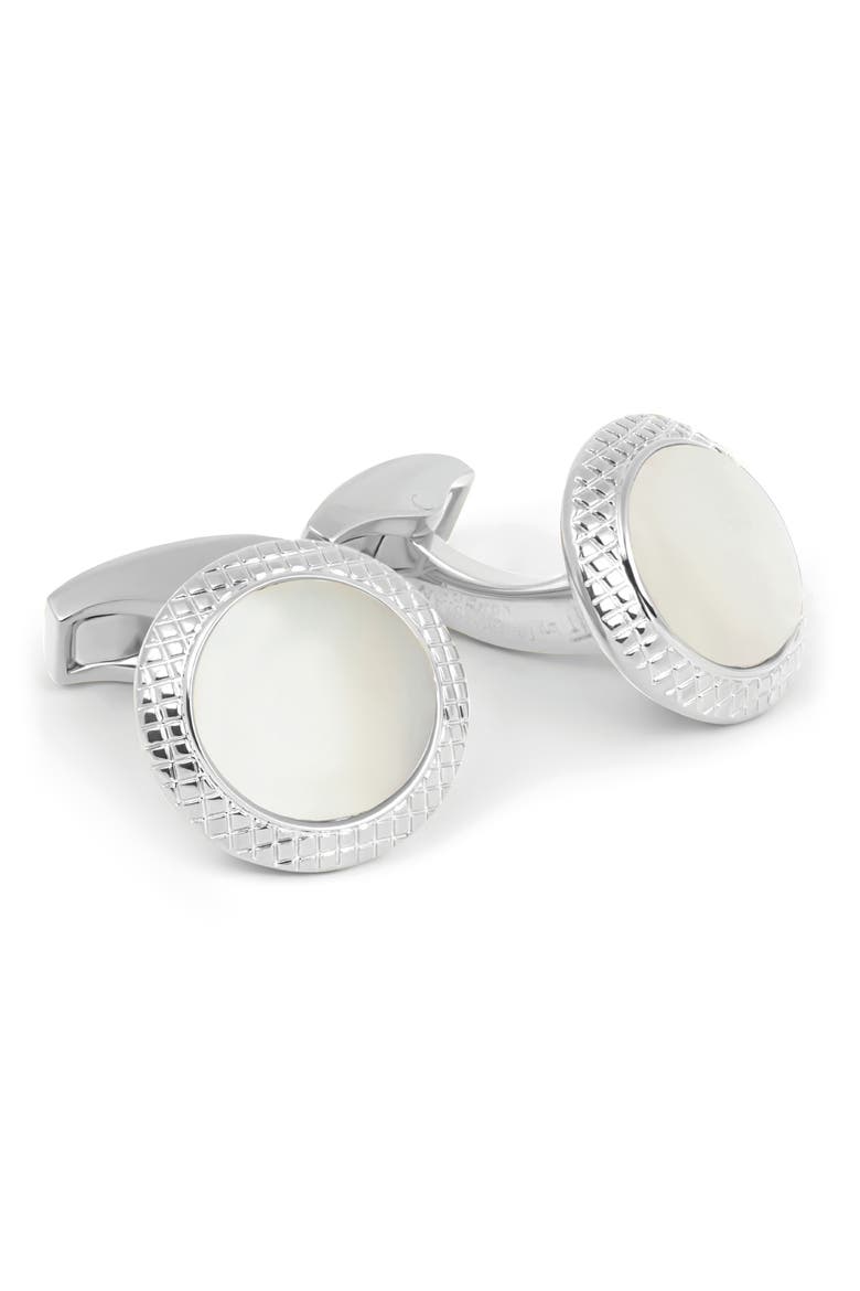 Mother-of-Pearl Bullseye Cuff Links, Main, color, WHITE
