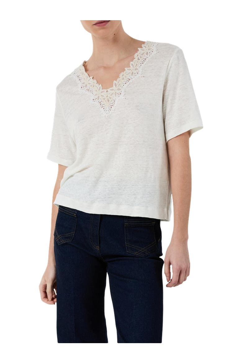 Maevanelle Embroidered V-Neck T-Shirt, Alternate, color, Ecru