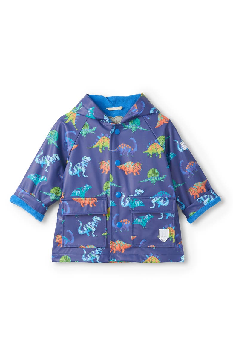 Hatley Kids' Dino Party Waterproof Hooded Rain Coat, Main, color, Blue